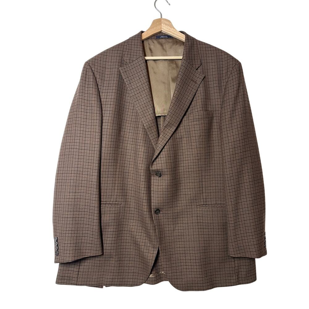 Austin Reed Vintage Plaid Sport Coat Jacket Union Made USA Brown Size 48L